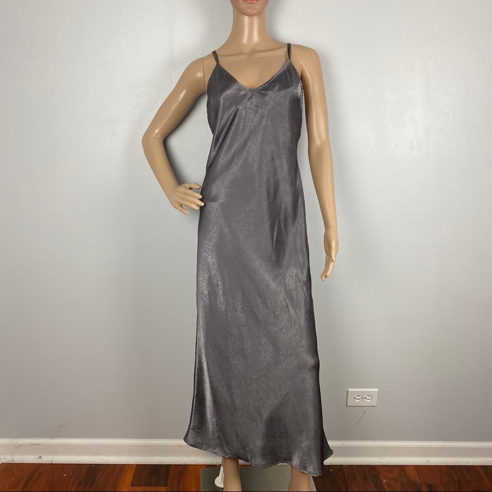 TOPSHOP GRAY METALLIC MAXI SLIP DRESS - Picture 2 of 9
